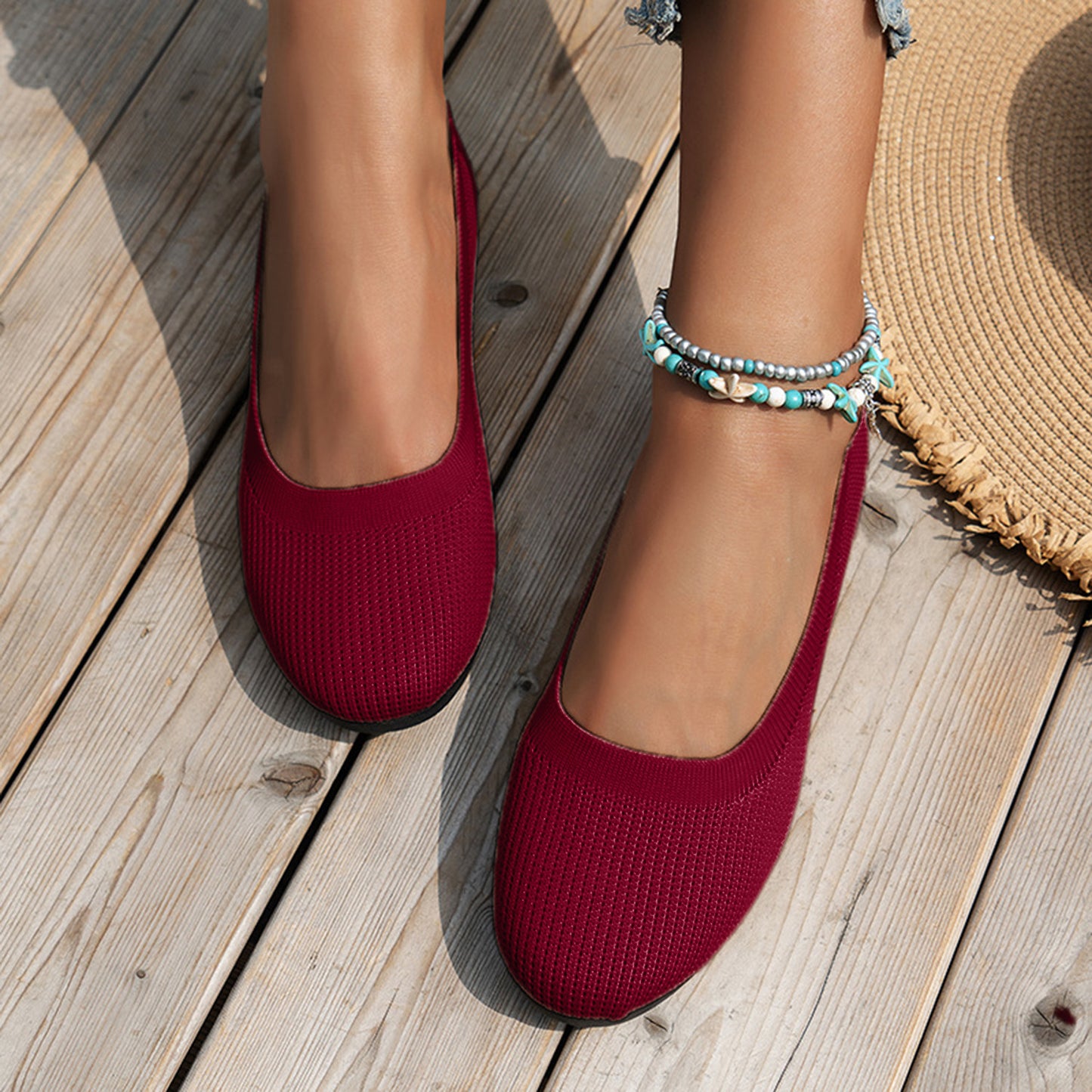 Round Toe Knit Ballet Flats  Trendsi   