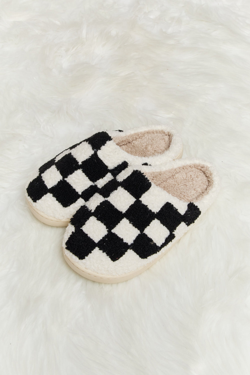 Melody Checkered Print Plush Slide Slippers  Trendsi   