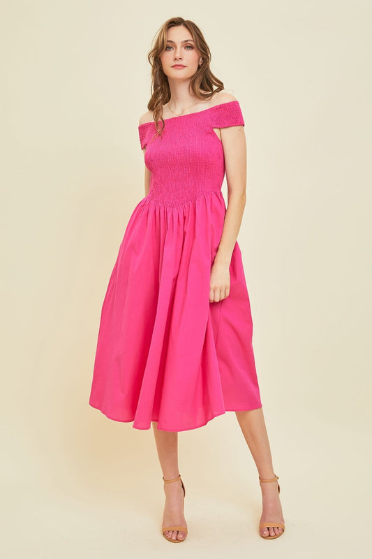 HEYSON Off-Shoulder Smocked Midi Dress  Trendsi Fuchsia S 