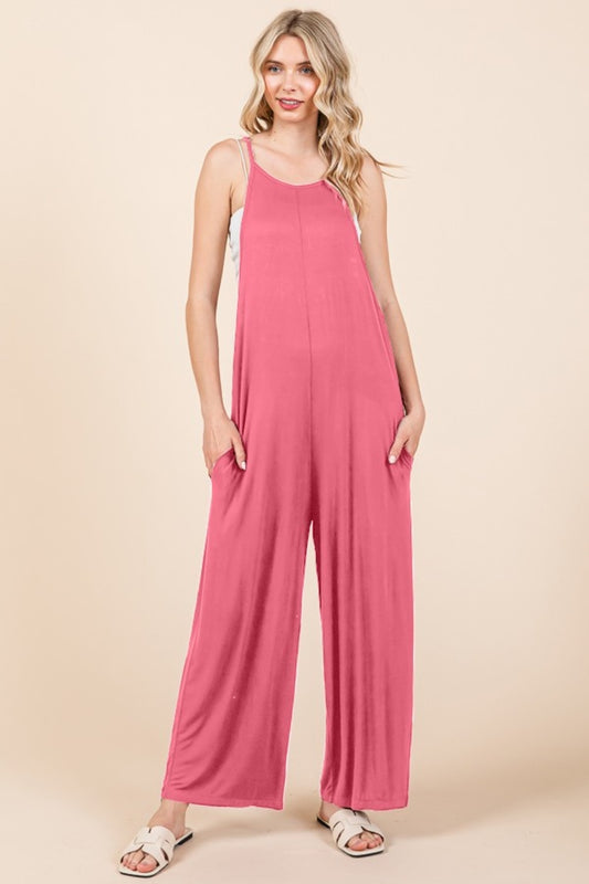 Culture Code Full Size Sleeveless Wide Leg Jumpsuit with Pockets  Trendsi Pink S 