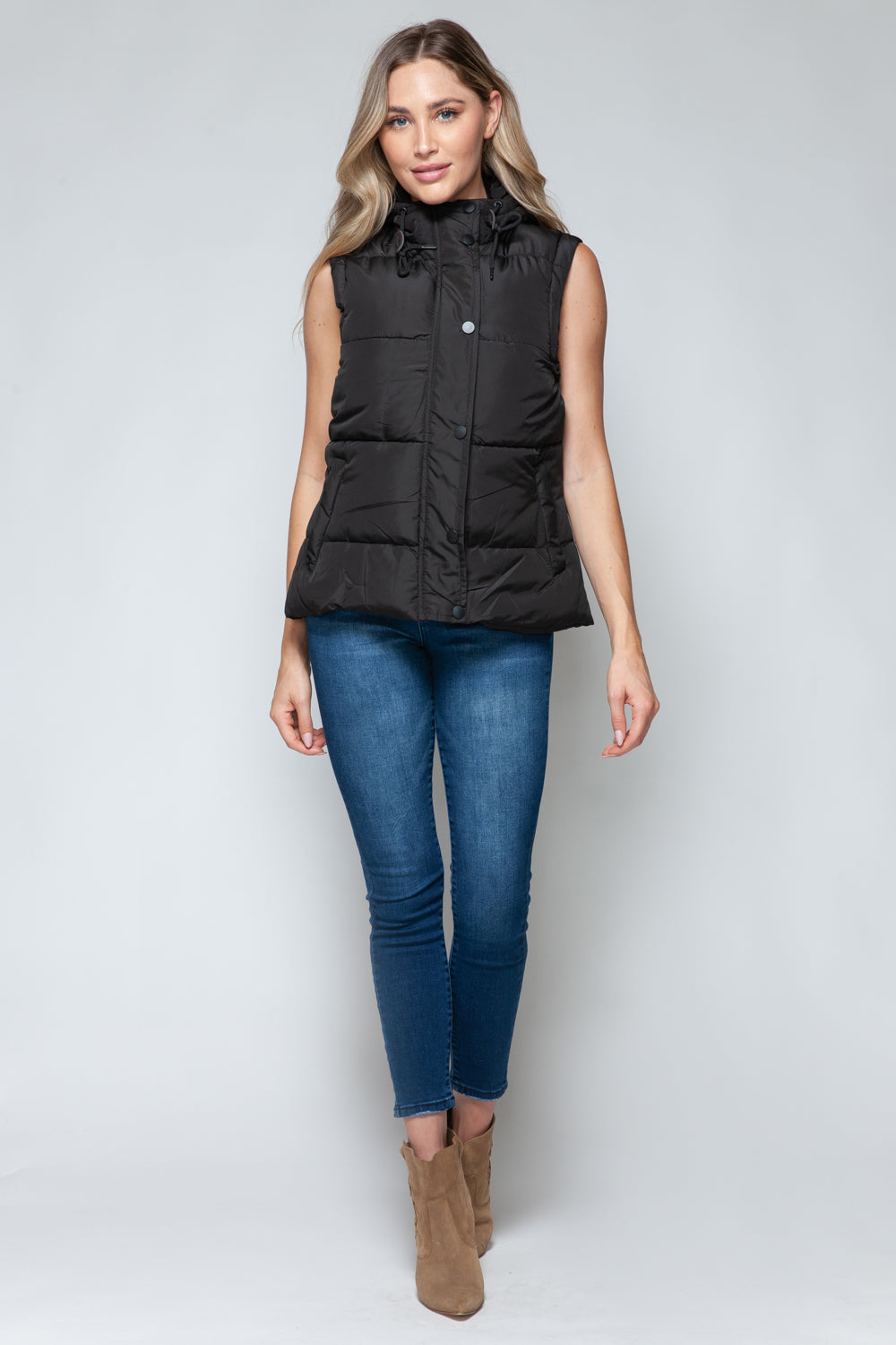 Snobbish Snap and Zip Closure Hooded Vest  Trendsi   