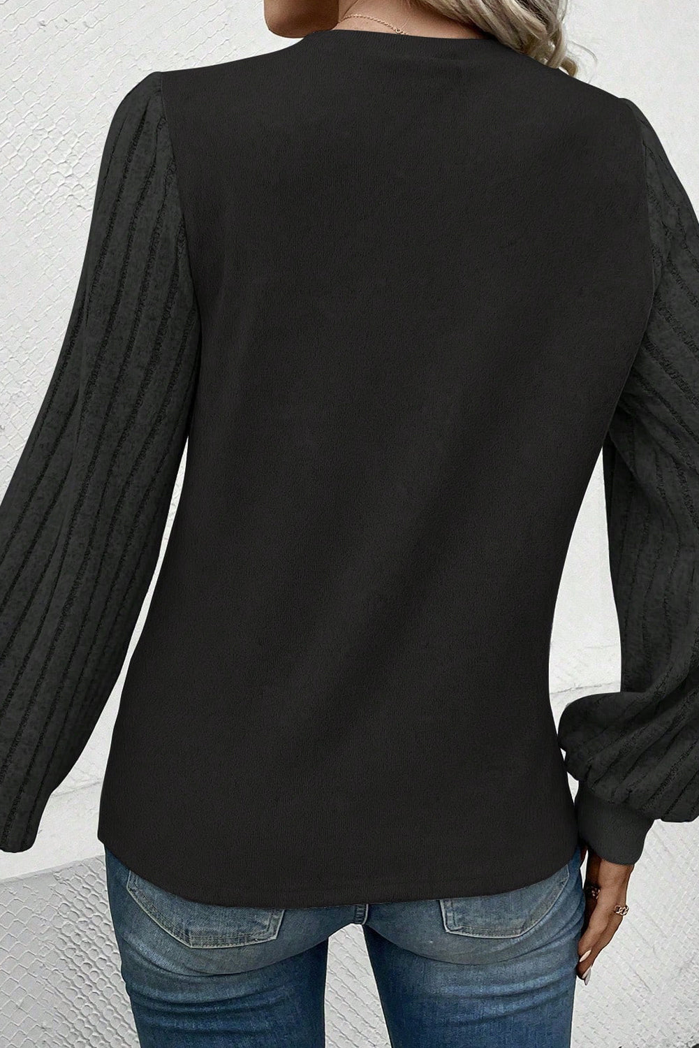 Ribbed Round Neck Long Sleeve Knit Top Blouse Trendsi   