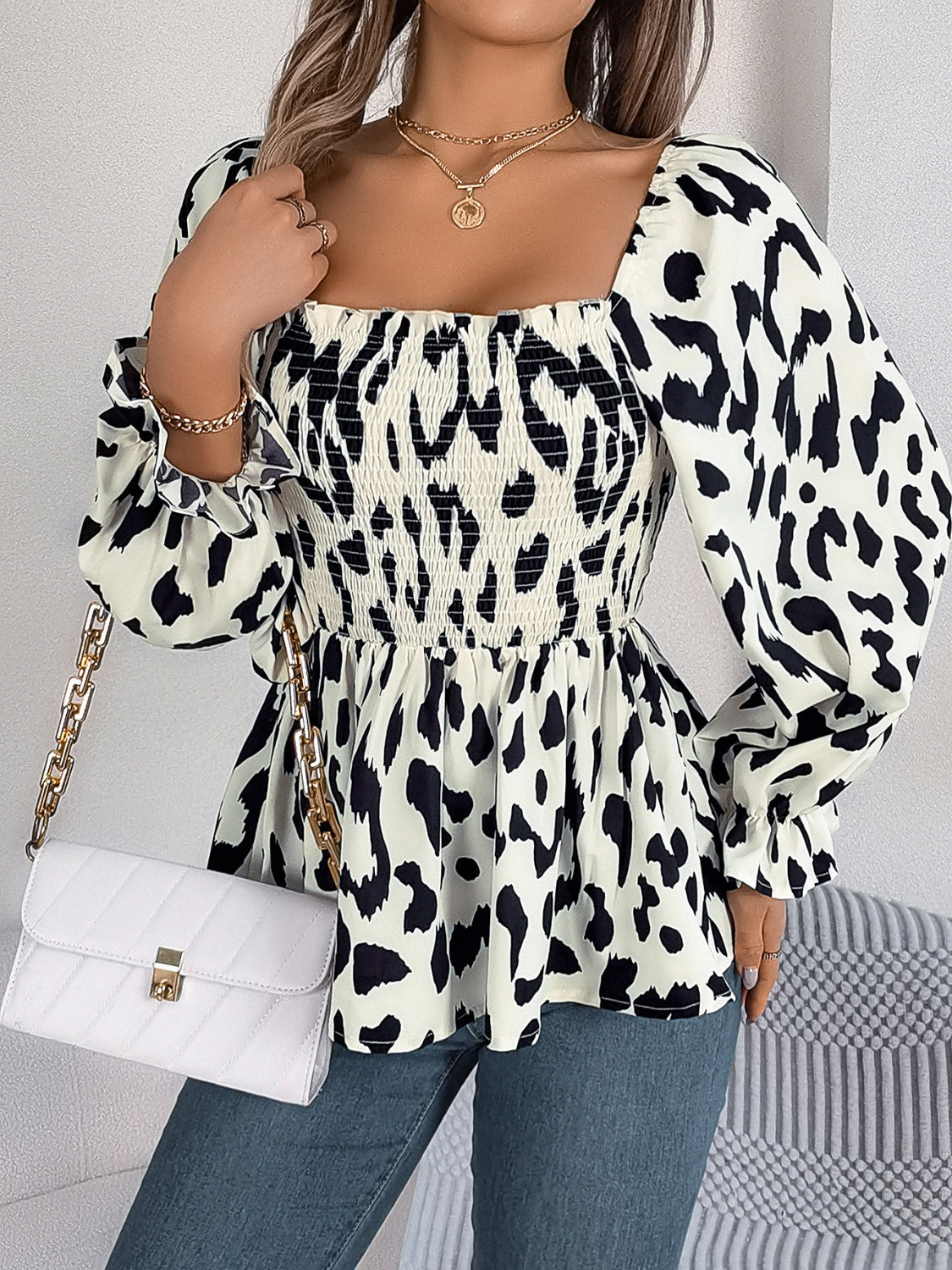 Square Neck Flounce Sleeve Blouse Blouse Trendsi   