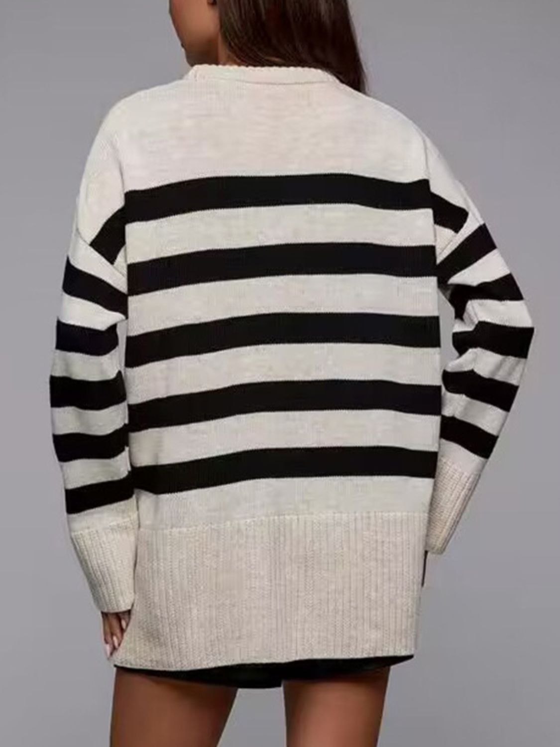 Slit Striped Round Neck Sweater  Trendsi   