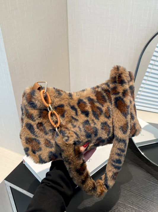 Leopard Fluff Shoulder Bag  Trendsi Caramel One Size 