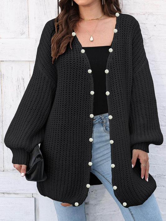 Open Front Long Sleeve Cardigan  Trendsi Black One Size 