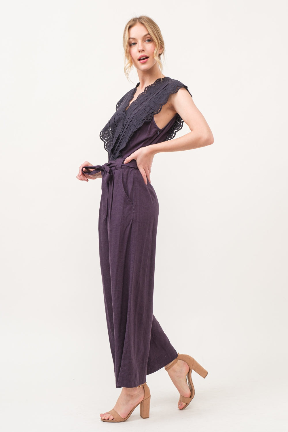 And The Why Laced Surplice Tie Waist Jumpsuit  Trendsi   