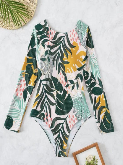 Crisscross Round Neck Long Sleeve Swimwear