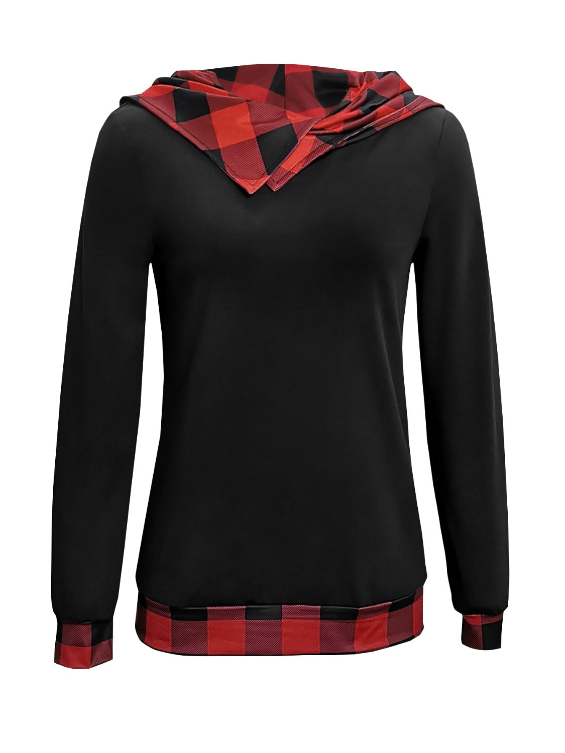 Plaid Long Sleeve Hooded Blouse Blouse Trendsi   