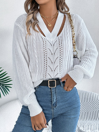 Cutout V-Neck Long Sleeve Sweater  Trendsi   