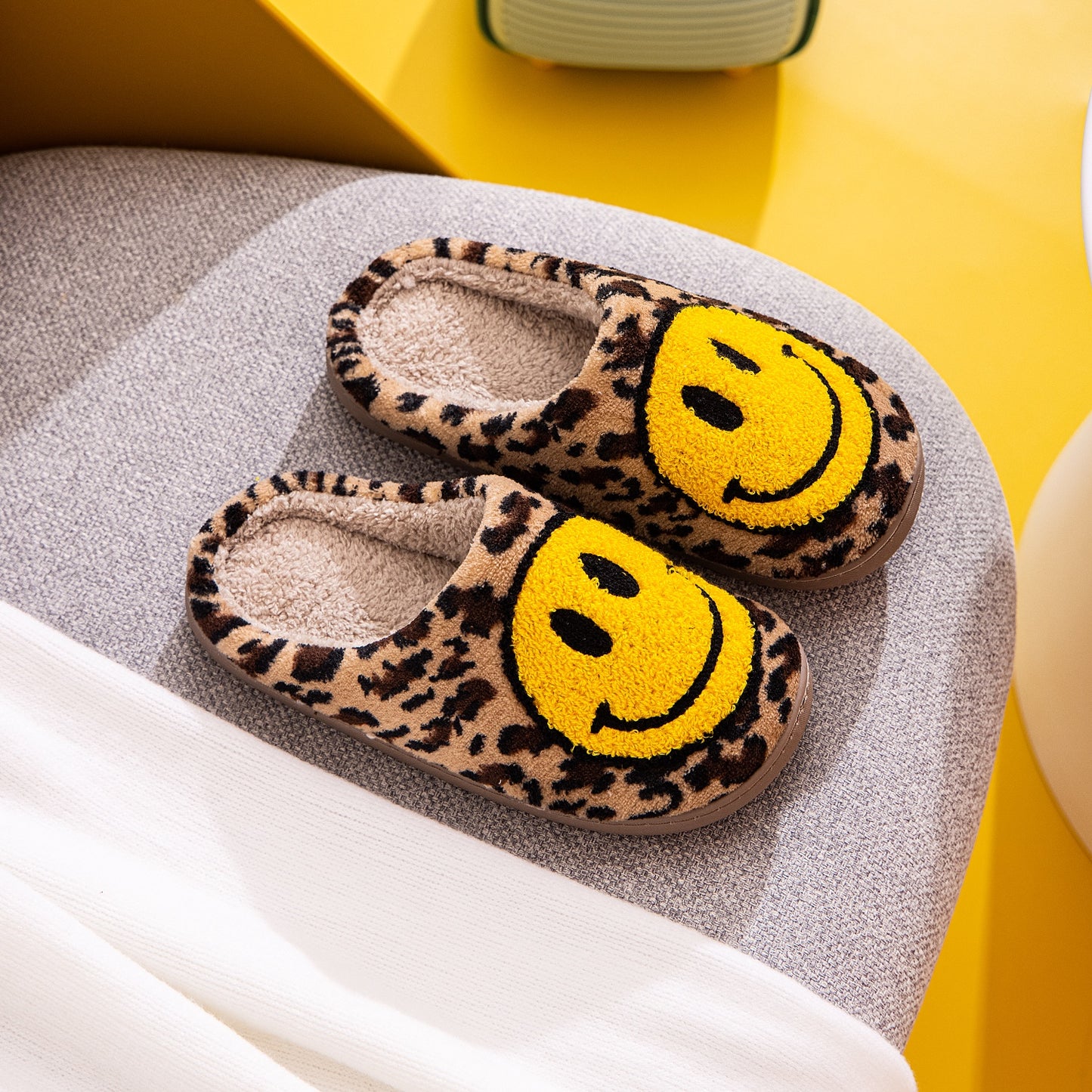 Melody Smiley Face Leopard Slippers  Trendsi   