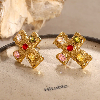 18K Gold-Plated Zircon Cross Earrings  Trendsi   