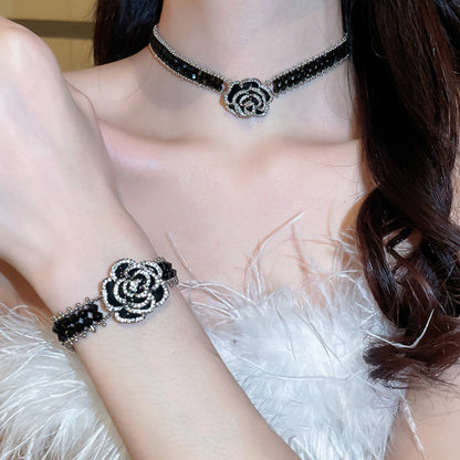 Alloy Crystal Rose Necklace  Trendsi   