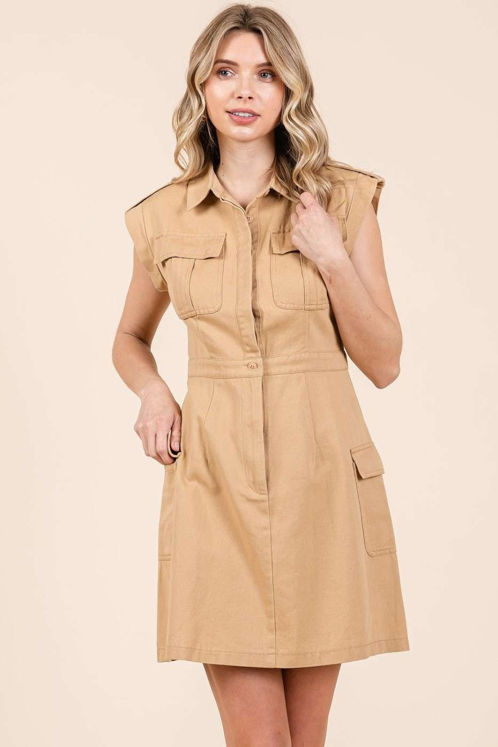 Mittoshop Cargo Pocket Half Button Mini Dress  Trendsi   