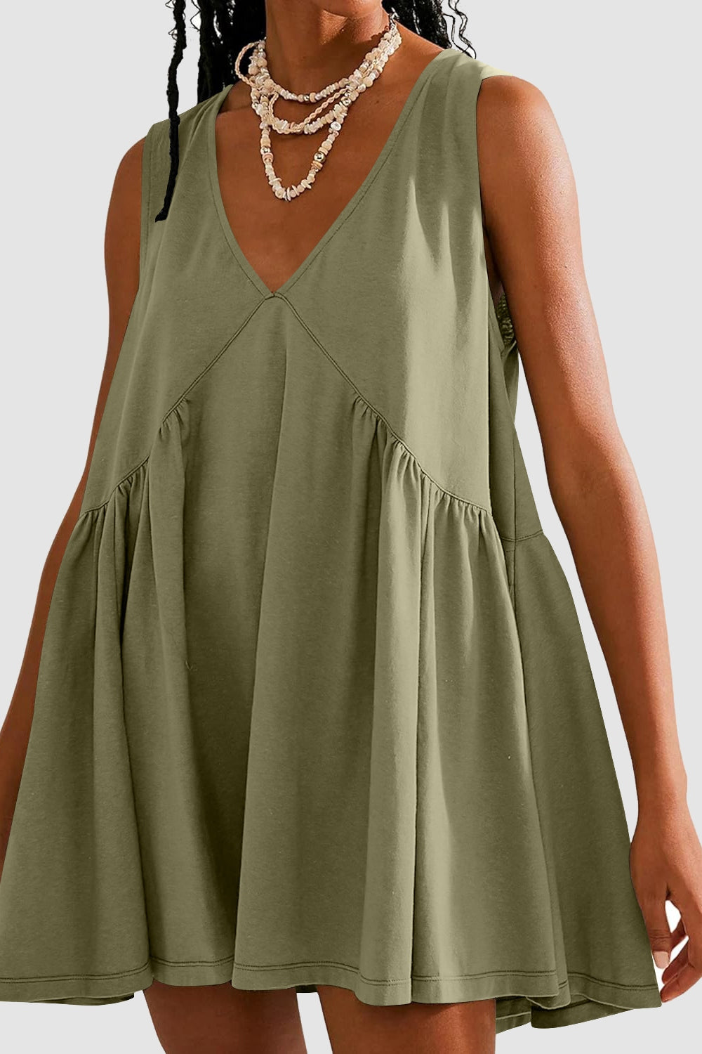 Plunge Wide Strap Mini Tank Dress Dress Trendsi Moss S 