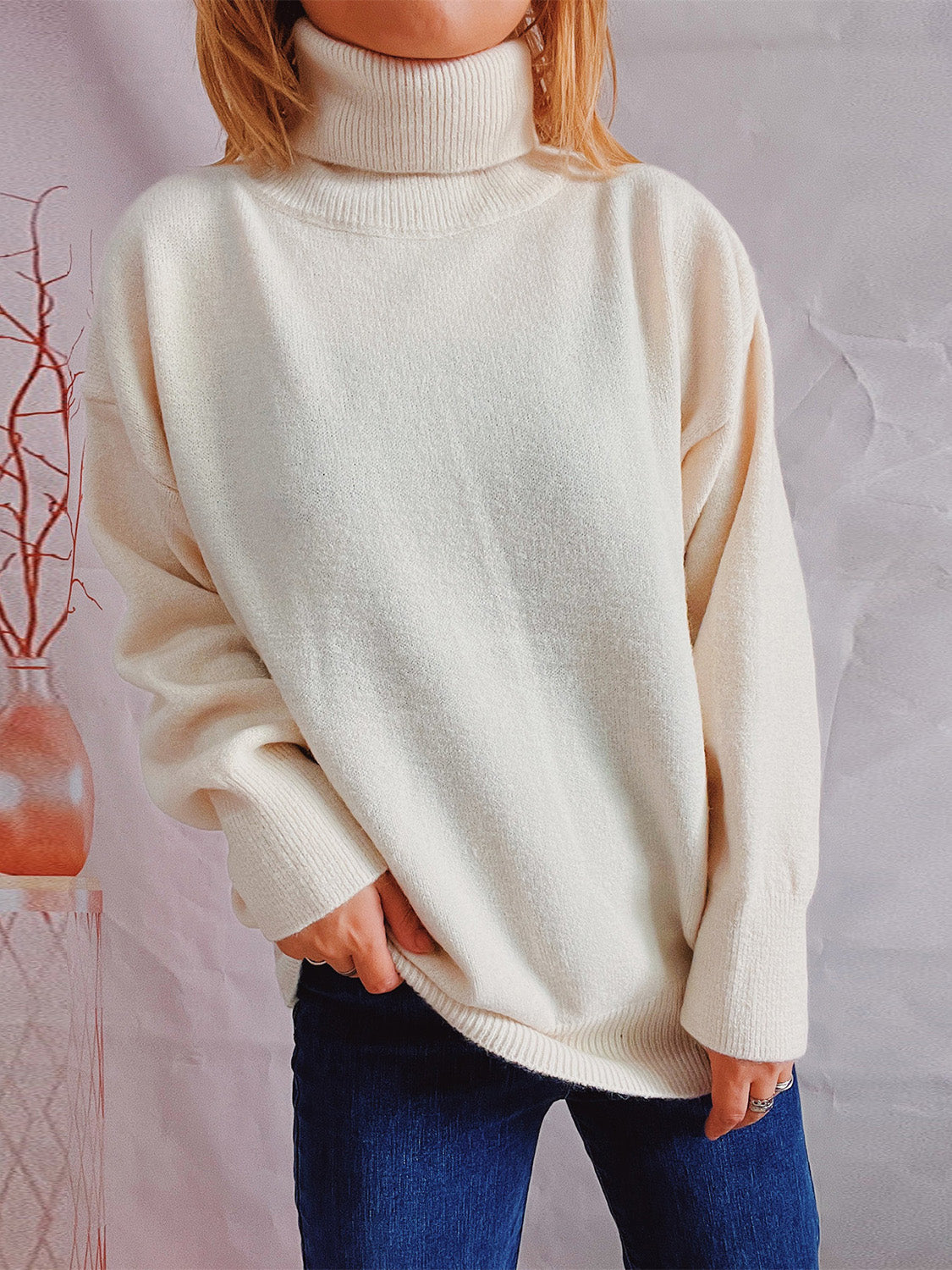 Turtleneck Long Sleeve Sweater  Trendsi   