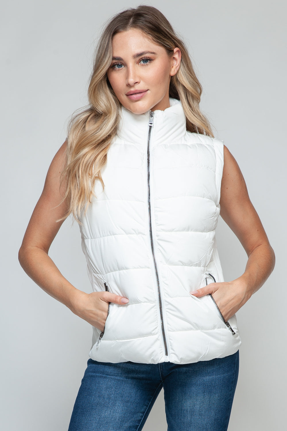 Snobbish Zip Up Turtleneck Vest with Pockets  Trendsi White S 