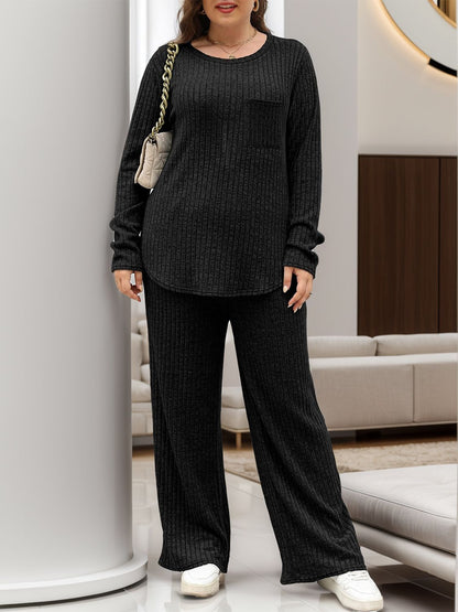 Round Neck Long Sleeve Top and Pants Set  Trendsi   