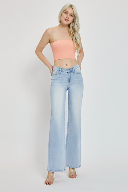 RISEN Full Size Wide Leg V Dipped Front Waist Jeans Luxe Trendsi   