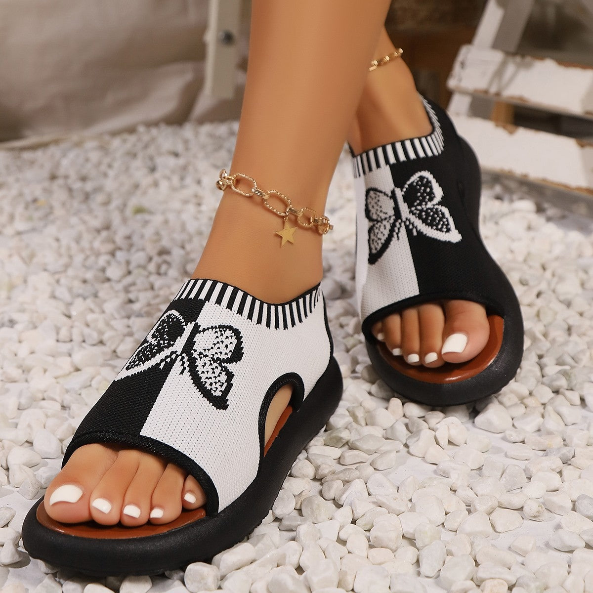 Butterfly Contrast Open Toe Sandals  Trendsi   