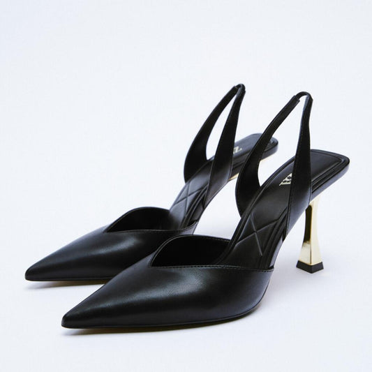 PU Leather Point Toe Stiletto Heel Pumps  Trendsi Black 36(US5) 