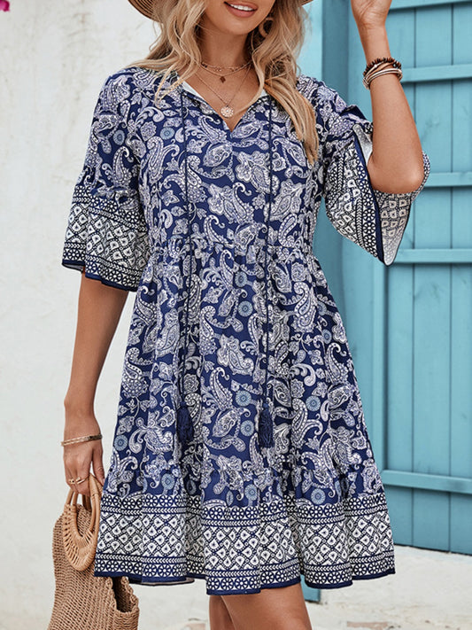 Honey Tied Printed Half Sleeve Dress