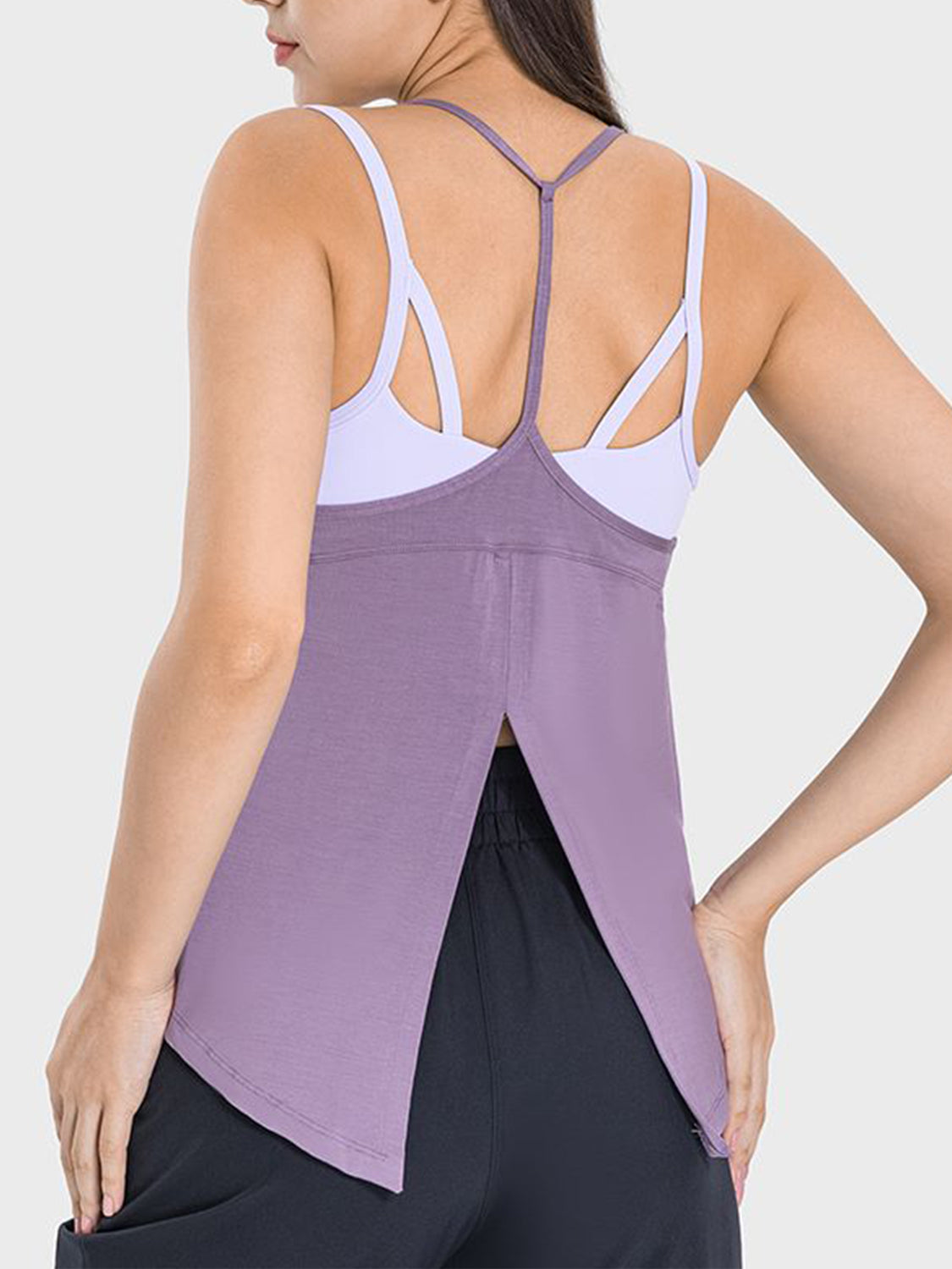 Millennia Slit Spaghetti Strap Scoop Neck Active Cami  Trendsi   