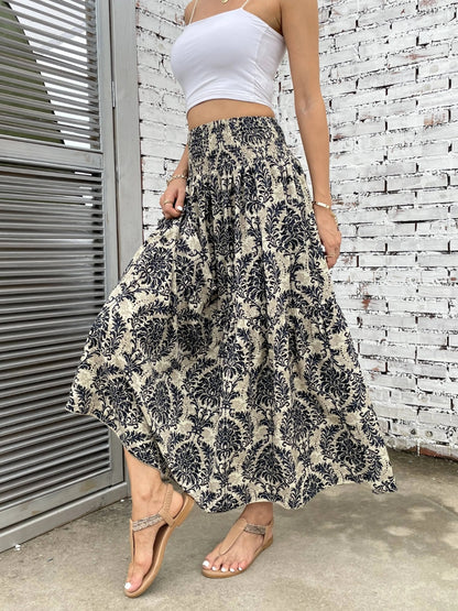 Printed Elastic Waist Maxi Skirt