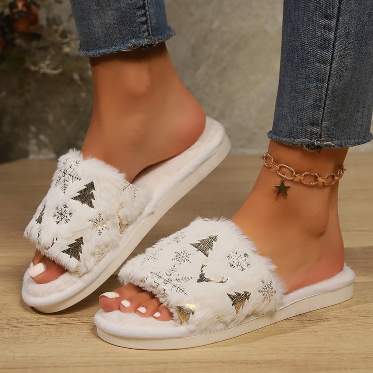 Snowflakes Open Toe Slippers  Trendsi   