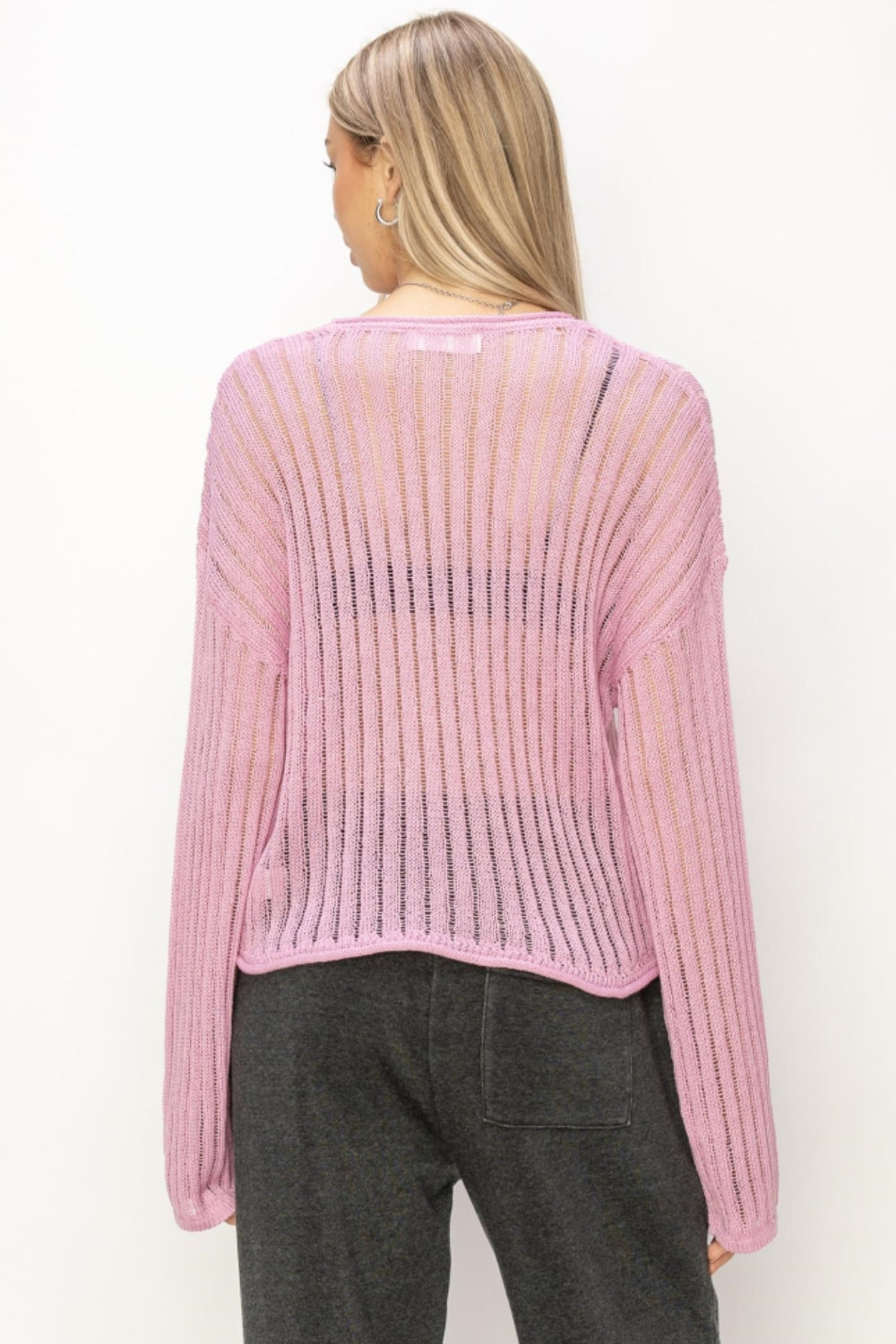 HYFVE Openwork Ribbed Long Sleeve Knit Top  Trendsi   