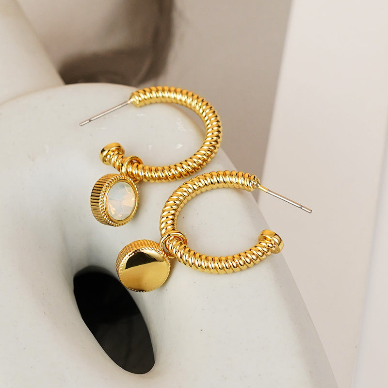 Rope Cat's Eye Stone C-Hoop Earrings  Trendsi   