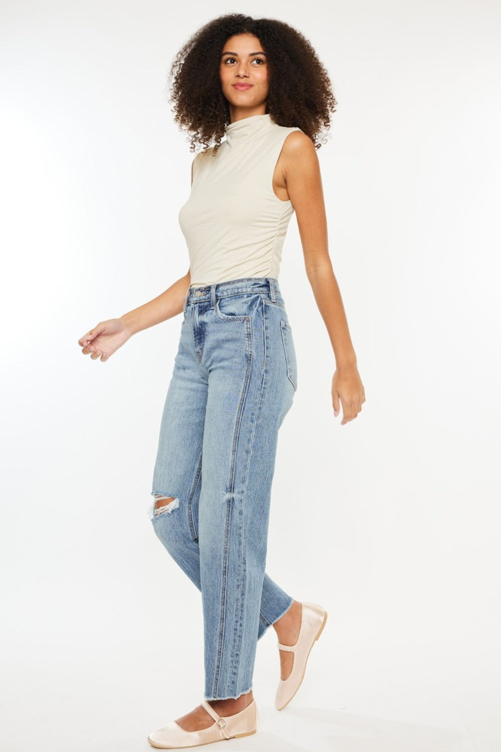 Kancan Ultra High Rise Distressed Straight Jeans  Trendsi   