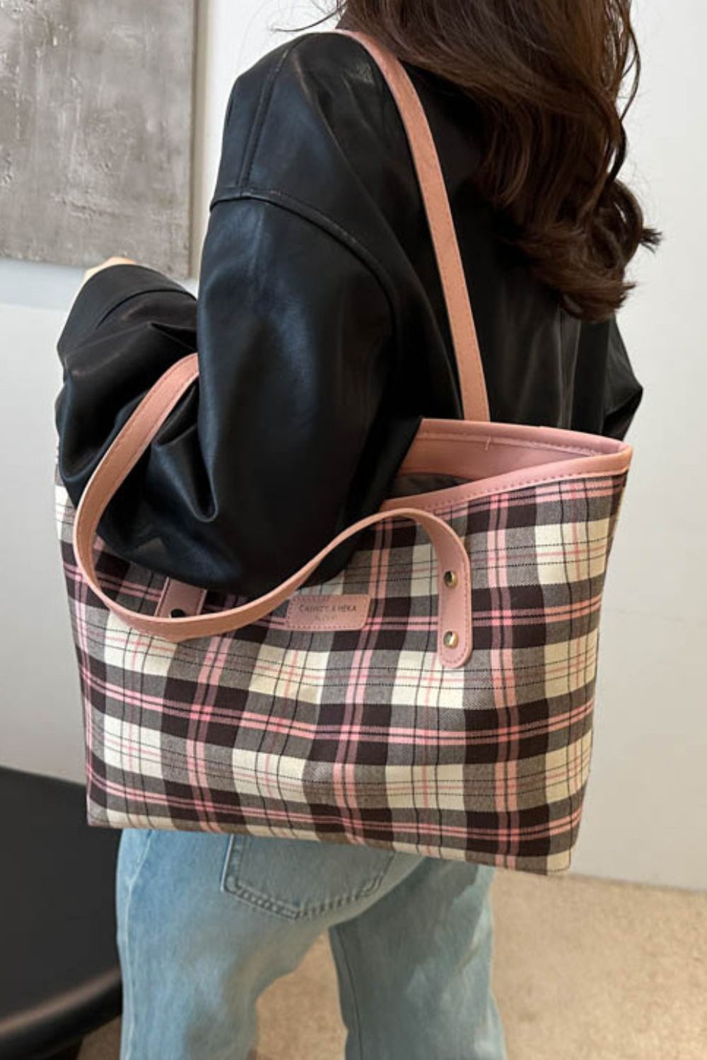 Plaid PU Leather Tote Bag  Trendsi   