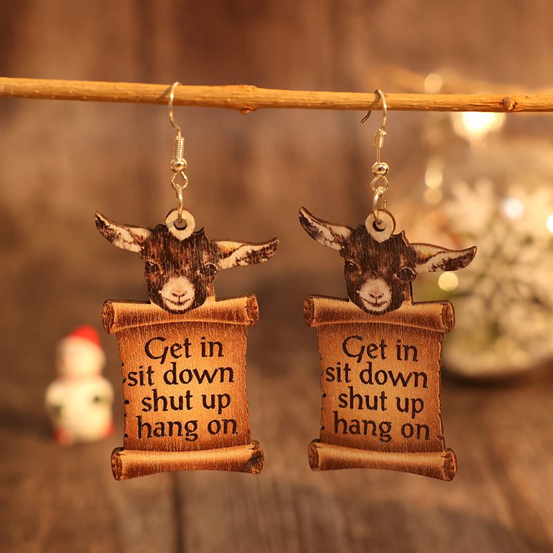 Donkey Letter Wooden Dangle Earrings  Trendsi Camel One Size 