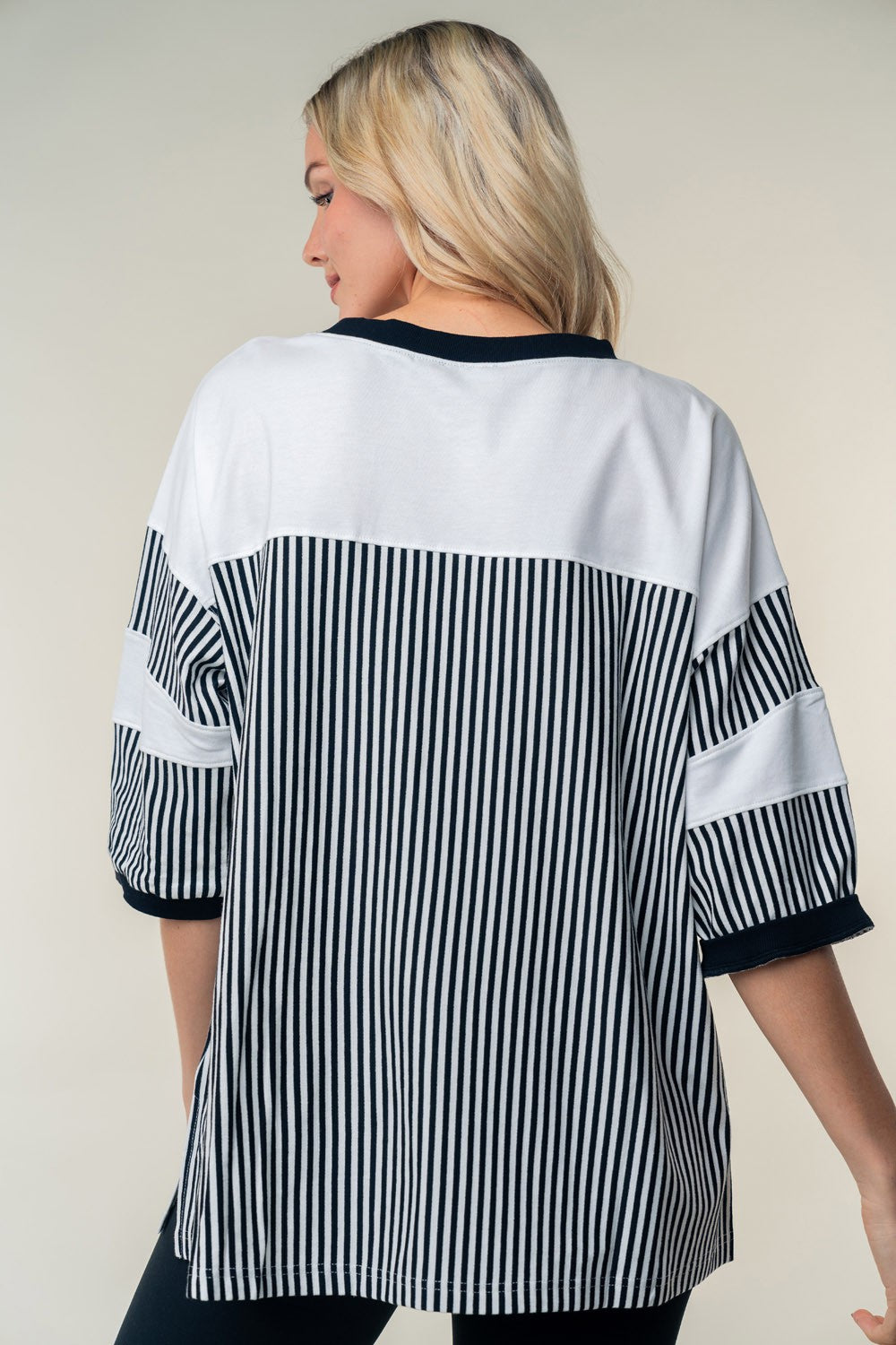 White Birch Full Size Striped Contrast Round Neck Top  Trendsi   