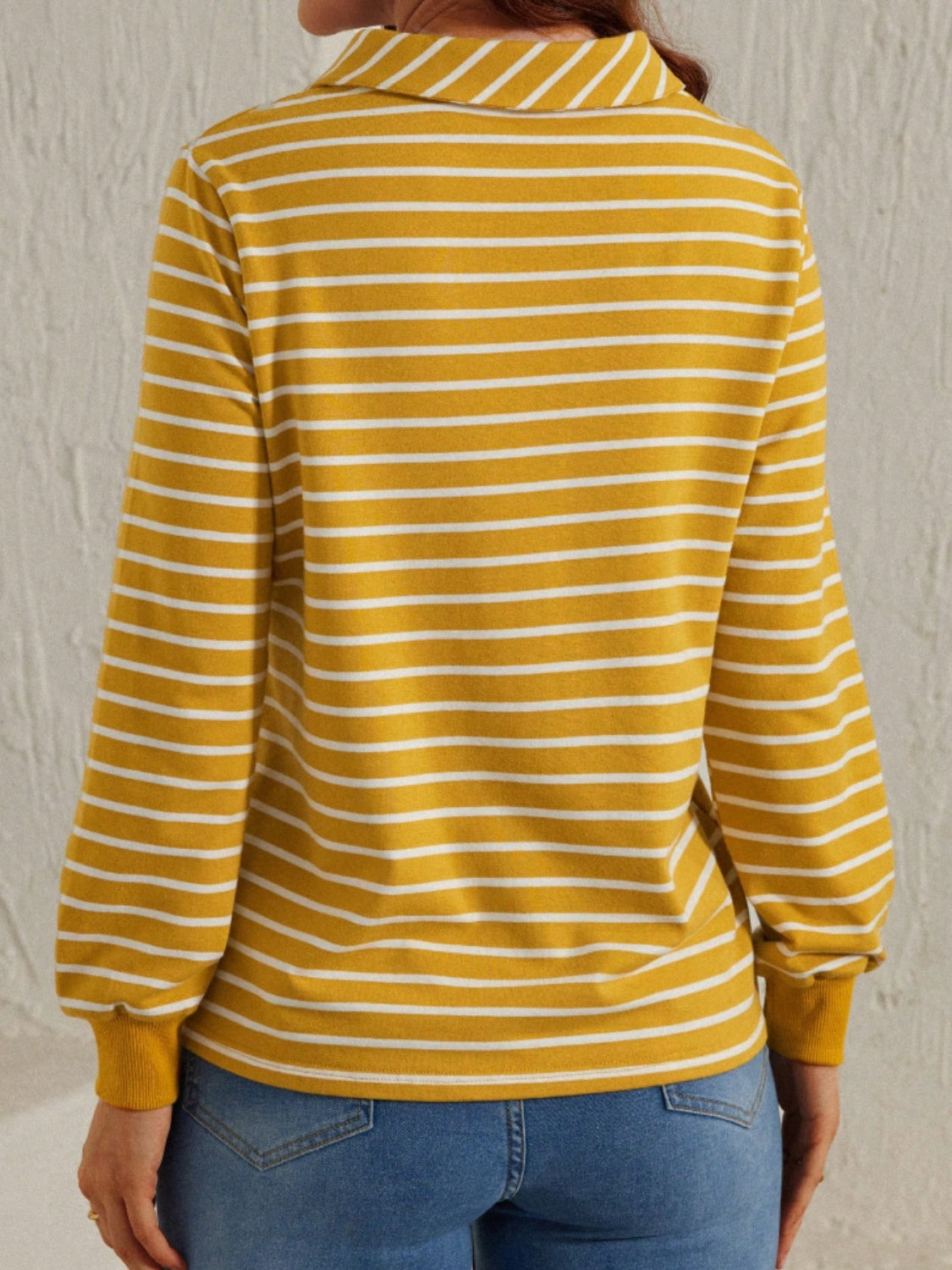 Striped Johnny Collar Long Sleeve T-Shirt  Trendsi   