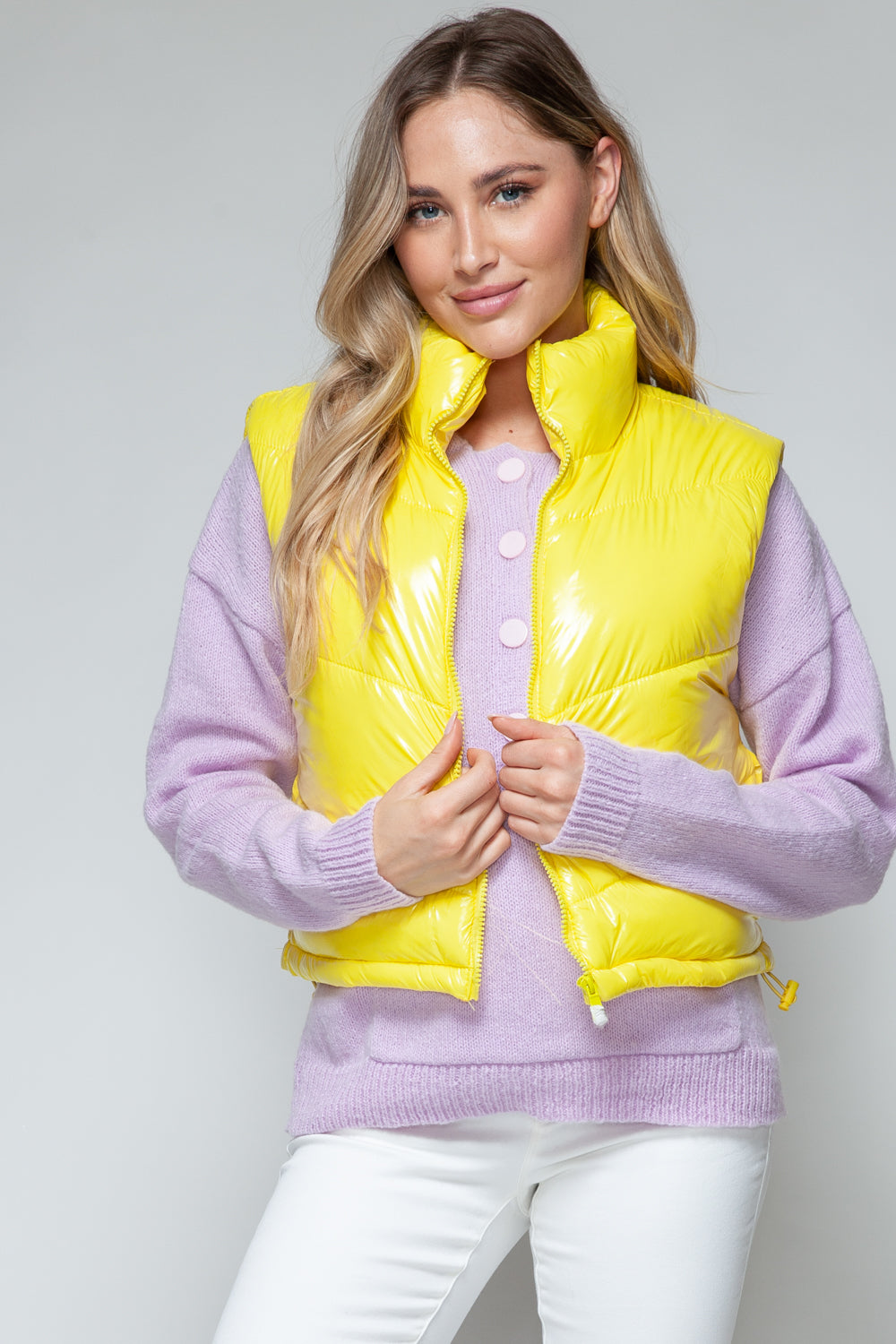 Snobbish Zip Up Turtleneck Shiny Quilted Vest  Trendsi   