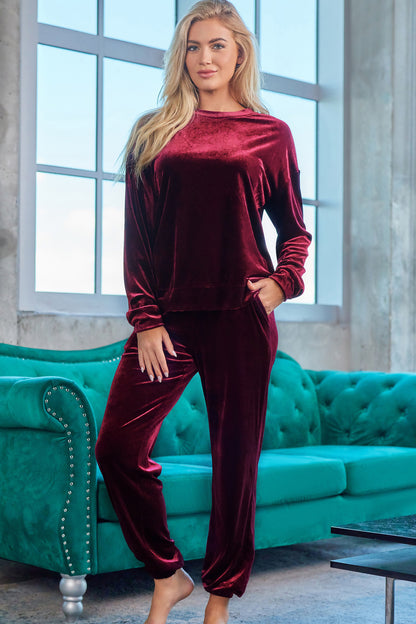 Long Sleeve Top and Pants Lounge Set  Trendsi Wine S 