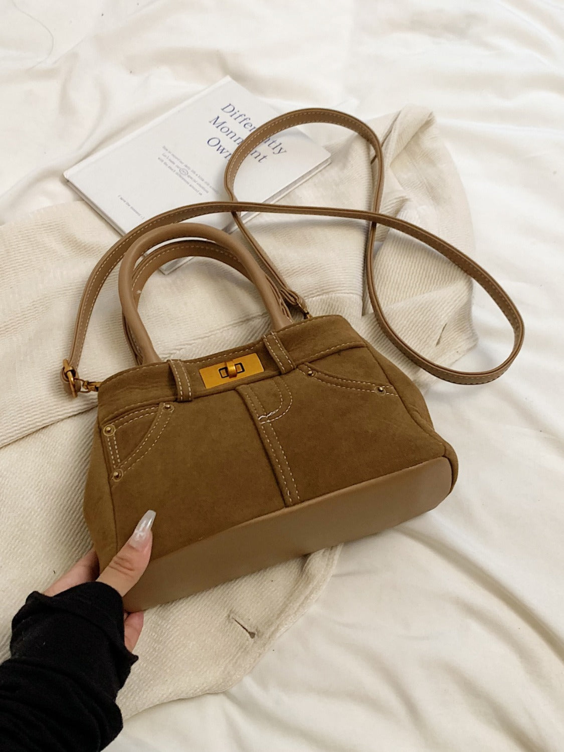 Suede Adjustable Strap Double-Use Handbag Bag Trendsi   