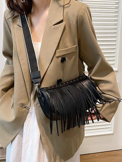 PU Leather Fringe Studded Crossbody Bag  Trendsi   