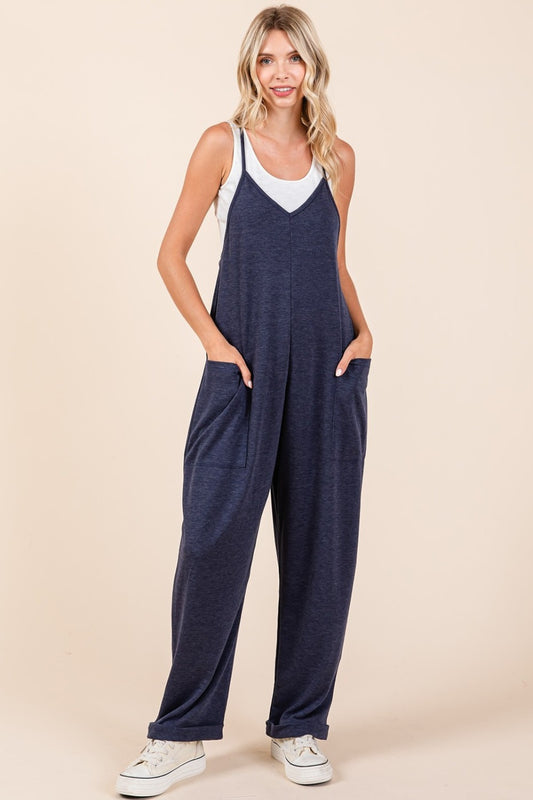 Mittoshop Patch Pocket Wide Leg Sleeveless Jumpsuit  Trendsi Navy S 