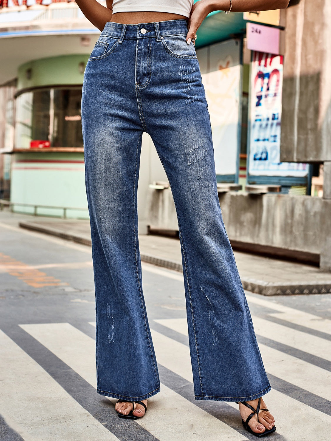 High Rise Bootcut Jeans with Pockets  Trendsi   