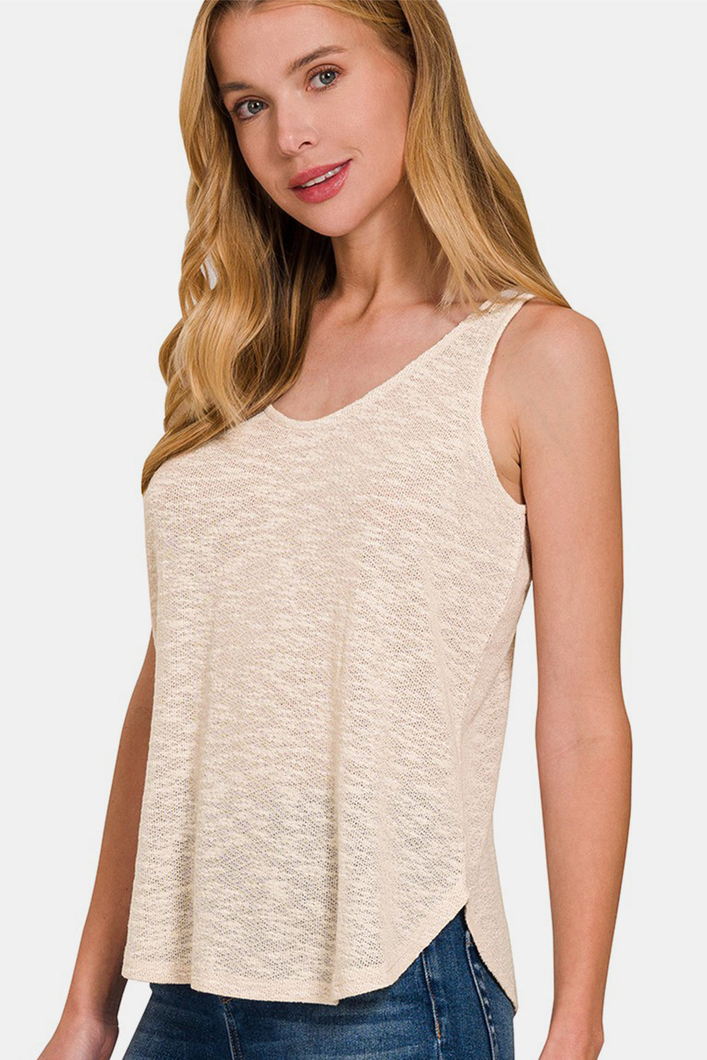 Zenana Curved Hem Round Neck Tank  Trendsi Sand Beige S 