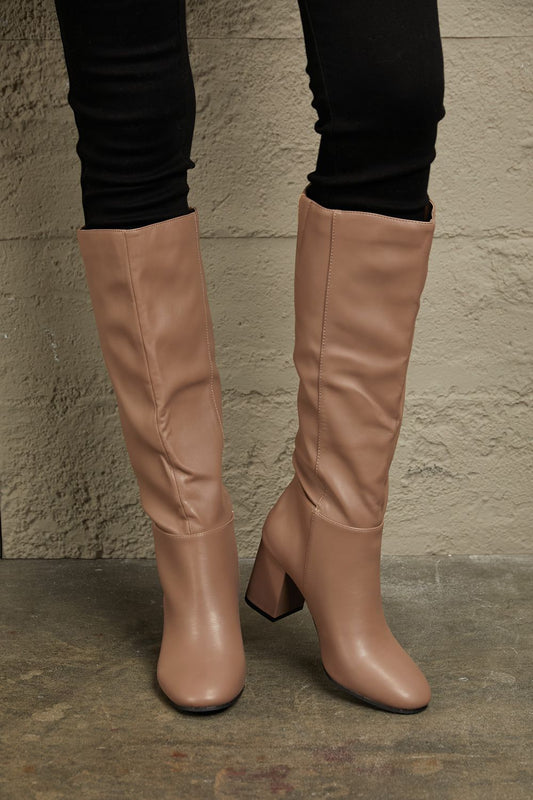 East Lion Corp Block Heel Knee High Boots  Trendsi Mocha 6 