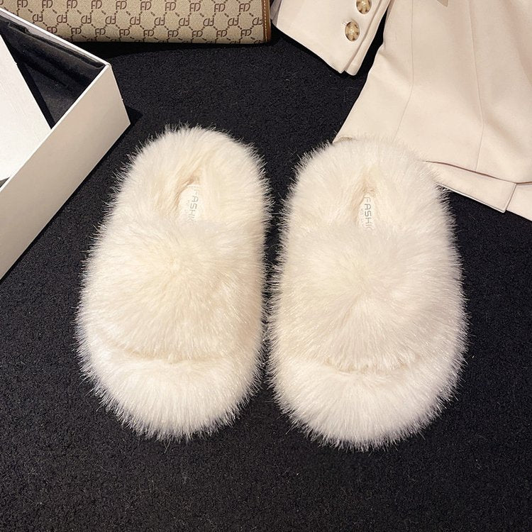 Fuzzy Open Toe Platform Slippers  Trendsi Ivory 35(US4) 