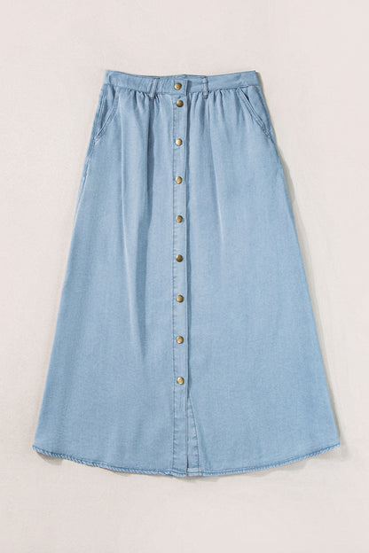 Snap Down High Waist Denim Skirt  Trendsi   