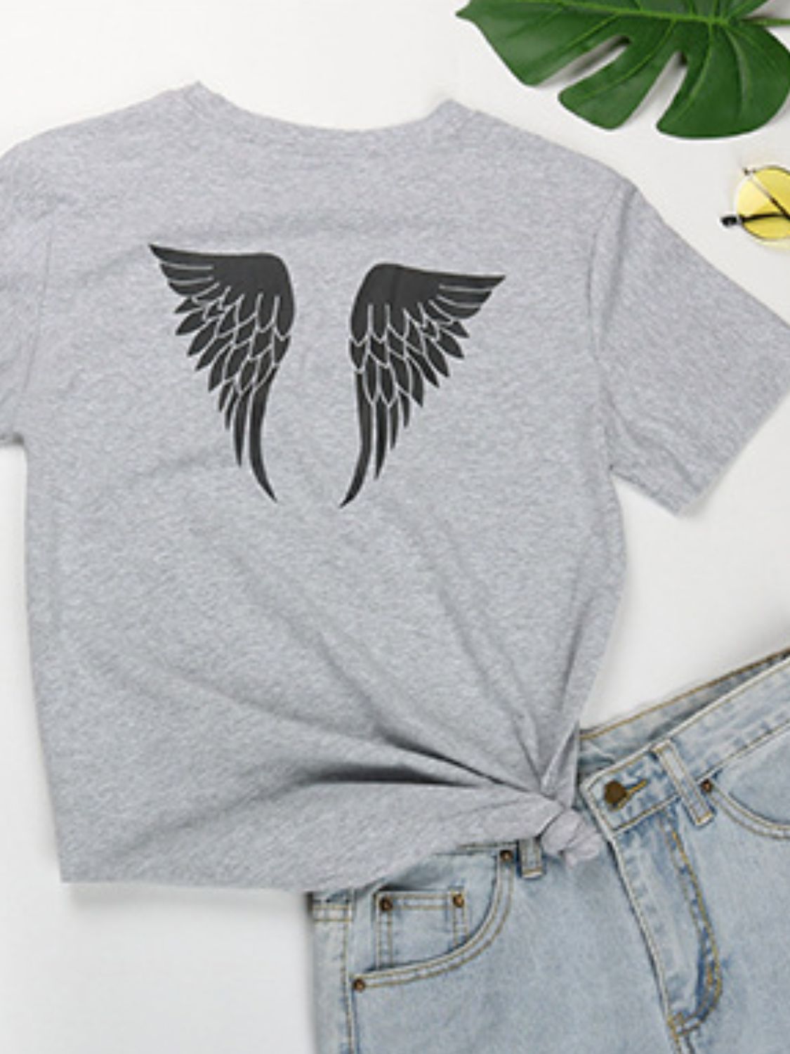 Perfee ANGEL Round Neck Short Sleeve T-Shirt T-Shirt Trendsi   