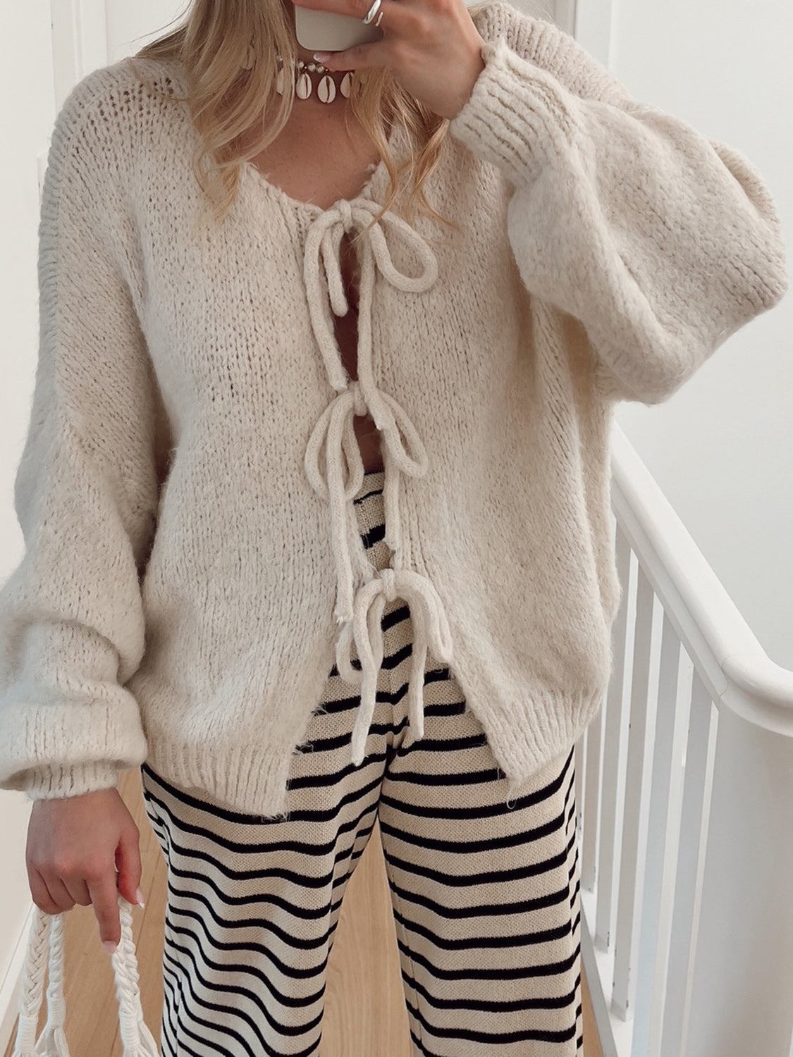 Tied Long Sleeve Dropped Shoulder Cardigan  Trendsi   