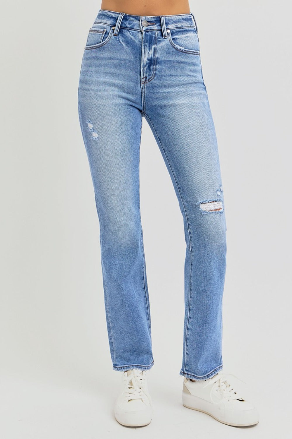 RISEN Full Size Distressed High-Rise Ankle Straight Jeans  Trendsi   