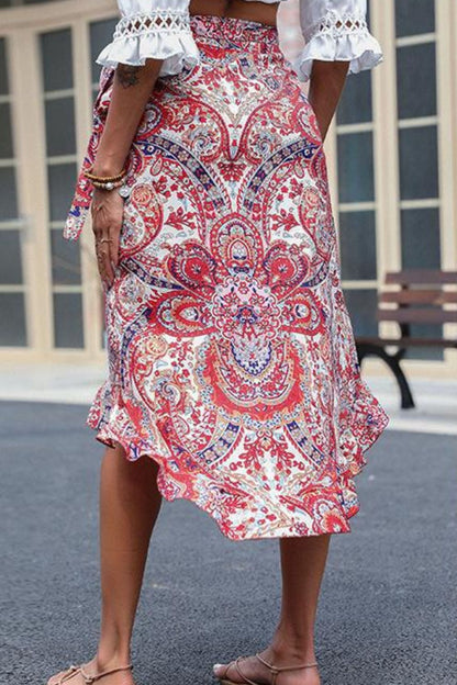 Perfee Printed Asymmetrical Wrap Skirt